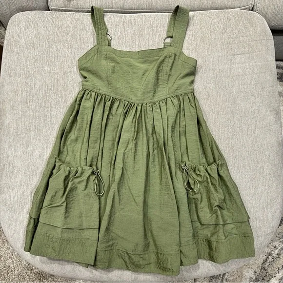 Army Green Cargo Dress w/ Front Pockets - Picture 8 of 8
